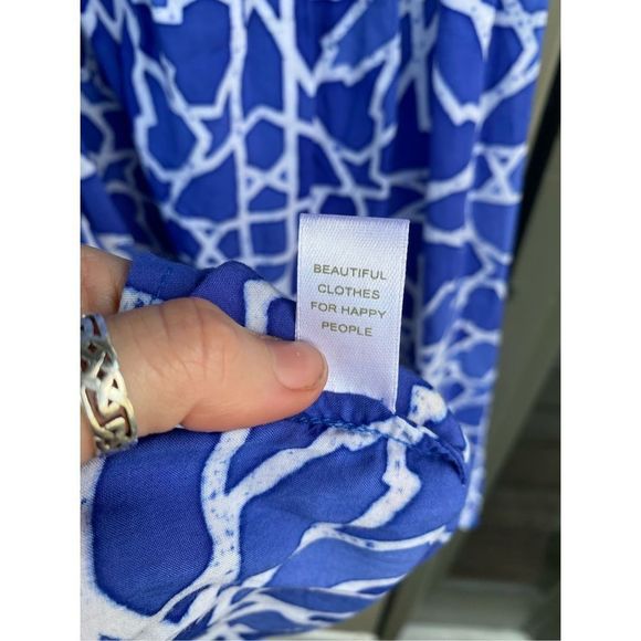 Indah Rinjani Draped Back Sun Dress BLUE Geometric Size Large, MSRP $132 - Picture 4 of 7